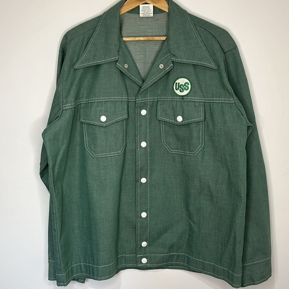Vintage Cap’n Jack Light Weight Green Denim Jacket United States Steel Logo - Picture 2 of 11